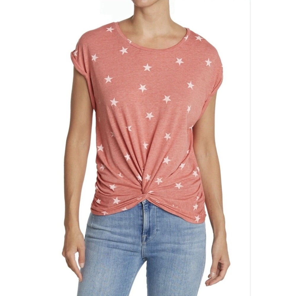 Lucky Brand Twist Front Red Short Sleeve Shirt W/Stars Size S